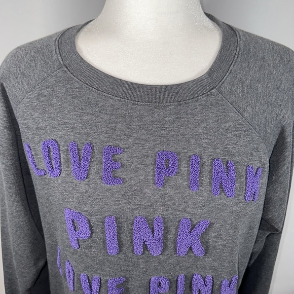 Victoria’s Secret PINK Oversized Grey & Purple Love Pink Sweater - Picture 3 of 10